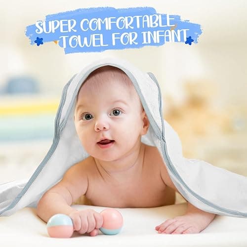 Chumia 6 Pack Baby Hooded Towels Baby Bath Towel Absorbent Soft Hooded Towel for Babies Shower Essentials Hooded(White, Gray, Blue, Simple Design) thumbnail 3
