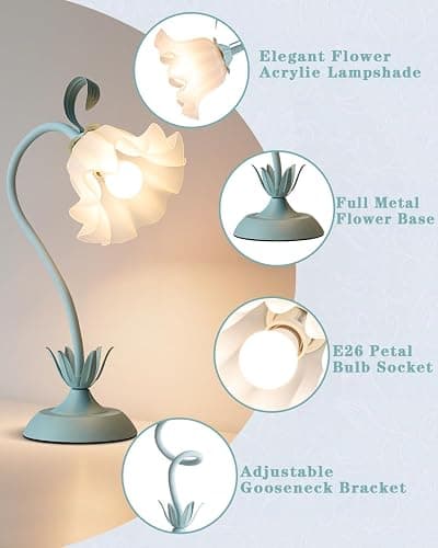 WERFOP Flower Table Lamp Cute Desk Lamp for Bedroom Home Decor (Blue) | LED Reading Lamp with 3 Color Modes for College Dorm Room Nightstand & Living Room thumbnail 3