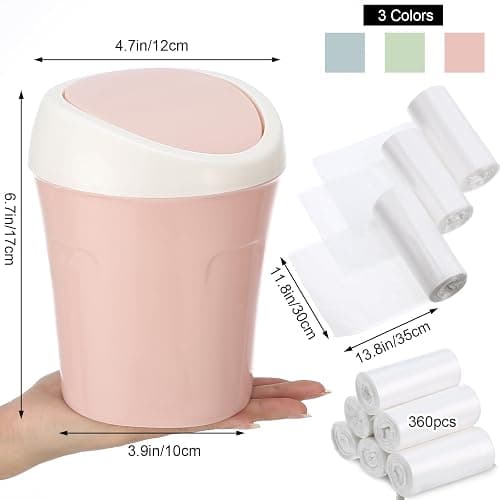 Zhehao 8 Pcs Plastic Mini Wastebasket Trash Can with Swing Lid 360 Trash Bags Desktop Small Garbage Bin Countertop Vanity Tabletop Waste Paper Basket for Home Office (Blue,Green,Pink) thumbnail 3