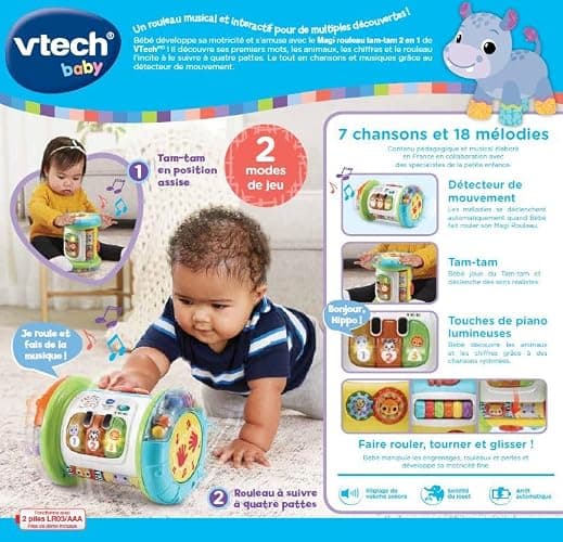 VTech - Jouet Musical Magi Rouleau Tam-Tam 3 en 1, Instrument de Musique Enfant, Jouet d'Activité et de Développement, Jeu Évolutif, Cadeau Bébé Garçon et Fille Dès 9 Mois - Contenu en Français thumbnail 8