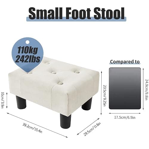 BRIAN & DANY Small Foot Stool, Velvet Footstool with Legs, Footstools for Living Room, Ottoman Footrest Extra Seating for Entryway, Cream White thumbnail 3