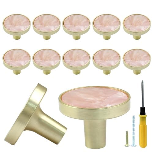 Bonsicoky 12 Pcs Gold Knobs for Dresser Drawers, Round Dresser Cabinet Knobs Pulls for Kitchen Cabinet Cupboard Door Furniture Decorative, Pink - Image 1