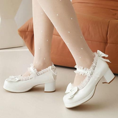 LUXMAX Women Kawaii Mid Block Heel Mary Jane Rockabilly Pumps with Bow | Kawaii Shoes,Platform Mary Janes,Chunky Heel Pumps,Cute Sweet Shoes,Fashion Dress Shoes,Comfortable Pumps thumbnail 2