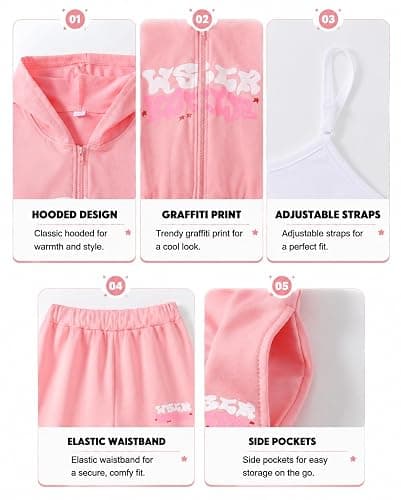 Afsmlys Tween Girls Clothes Sweatshirt + Strap Cami Top + Pants 3 Piece Outfit Set, Size 7-16 Years thumbnail 6