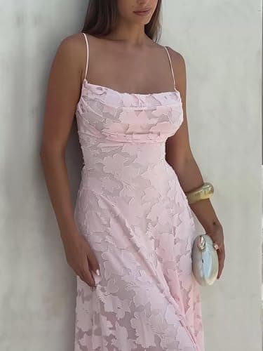 Mollyevers Spaghetti Strap Bridesmaid Dresses for Women Long Maxi Jacquard Formal Wedding Guest Dress thumbnail 6