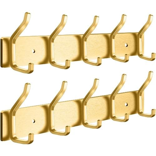 BLOCE Coat Rack Wall Mount, Stainless Steel Coat Hanger Wall Mount, 14 Inch Hat Rack Holder for Wall, Key Holder Purse Racks, Towel Rack for Bathrooms (2, Gold) - Image 1