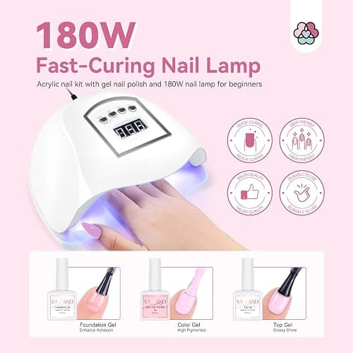 Saviland Acrylic Nail Kit for Beginners: Keratin Acrylic Powder Castor Oil Vitamin E Gel Nail Polish Primer 180W Nail Lamp Nail Drill Full Tools Everything Home Starters thumbnail 5
