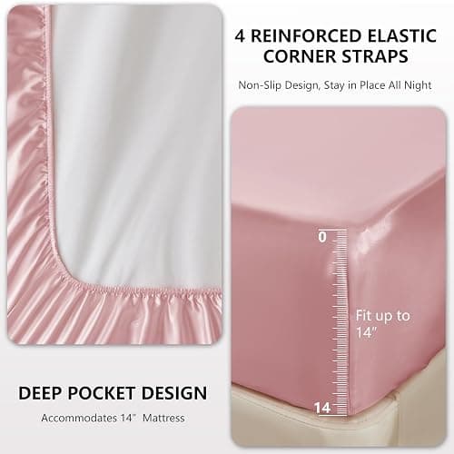 CozyLux Satin Sheets Full Size Sheets - 6 Piece Silky Full Size Bed Sheets, Luxury Dirty Pink Full Bed Set with Smooth and Soft Microfiber, Includes 1 Fitted Sheet, 1 Flat Sheet and 4 Pillowcases thumbnail 4