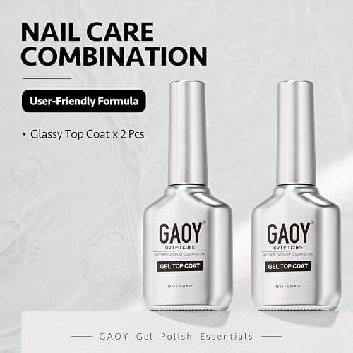 GAOY 2 Pcs 16ml No Wipe Gel Top Coat, Glassy Clear Gel Top Coat, High Gloss Finish for UV Light Cure Gel Nail Polish - 2 Pcs Gel Top Coat thumbnail 6