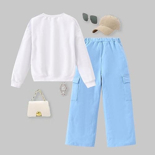 Cakaner Tween Girls Clothes Long Sleeve Graphic Printed Shirt and Cargo Pants 2 Pieces Fall Teen Outfits Size 6-14 thumbnail 6