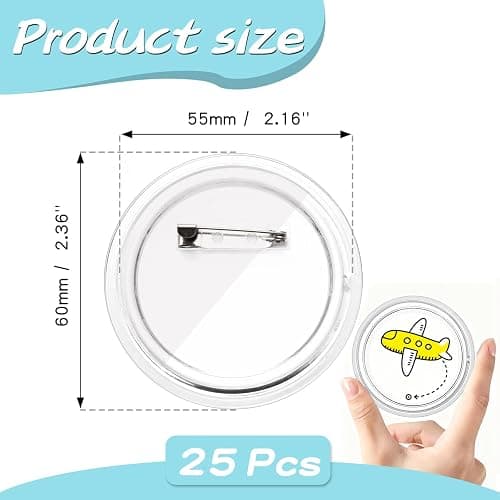 25 Pcs 2.3 Inch Clear Acrylic Blank Button Pins, DIY Craft Badge Making Supplies for Custom Photo Buttons, Homemade Badges, School Projects, Team & Event Badges thumbnail 2