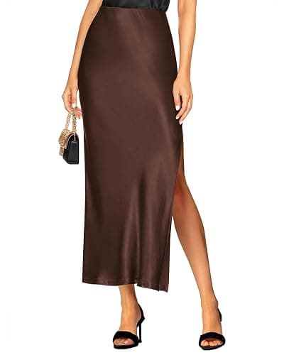 Women's Satin High Waisted Side Split Maxi Skirt Elastic Waistband Long Silk Skirts for Women thumbnail 2