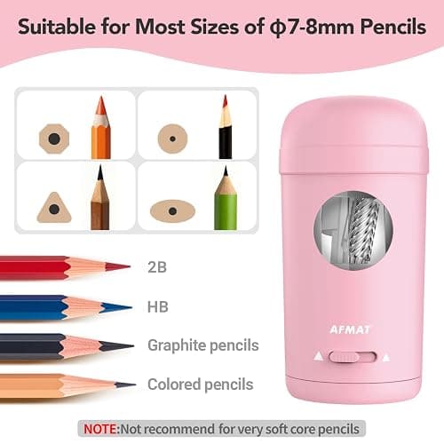 AFMAT Electric Pencil Sharpener, Fully Automatic Pencil Sharpener for 7-8mm Pencils & Colored Pencils, Auto in & Out, Rechargeable Vertical Hands-Free Sharpeners for Classroom/Home/Office PSX7(Pink) thumbnail 3