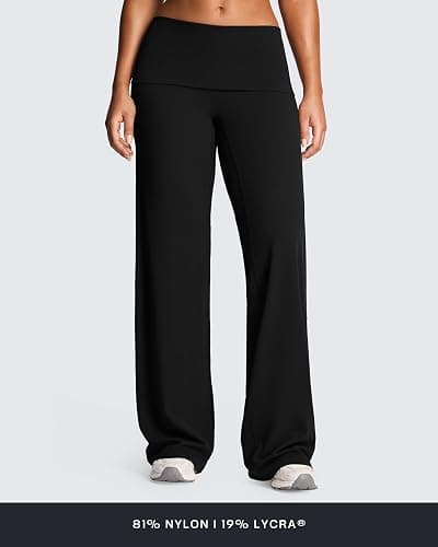 Aoxjox Women's Workout Fold Over Waist Straight Leg Bottoms Lumastretch™ Gym Yoga Pants 31"/33"/35" thumbnail 4
