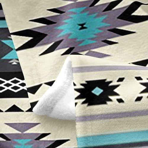 Western Boho Flannel Fleece Blanket, Aztec Sherpa Blanket Queen Size, Ethnic Tribal Arrow Throw Blanket, Retro Exotic Nordic Style Fuzzy Blanket, African Indian Decor Bed Blanket, Pebble Gery Blue thumbnail 3