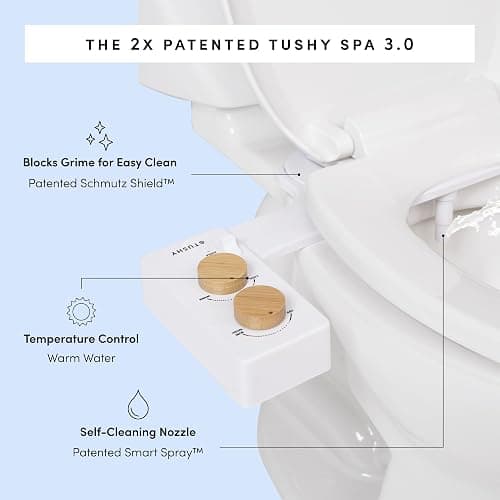TUSHY Spa Warm Water Bidet Attachment for Toilet. Universal Fit, Easy Install (Requires Sink Access for Optional Temperature Control) Self Cleaning, Adjustable Pressure, Angle Control, Bamboo thumbnail 6
