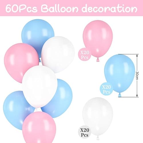 60 Stück Luftballons Blau Rosa Weiß, Helium Ballons Pastell Blau Rosa, Gender Reveal Latex Ballons, 12 Zoll Partyballon fur Hochzeit Geburtstag Geschlecht Offenbaren Jahrestag Babyparty Dusche - Farbe B8 thumbnail 3