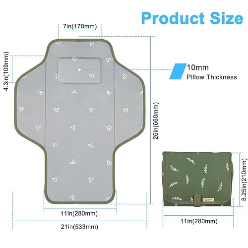 Baby Portable Changing Pad Travel - Waterproof Compact Diaper Changing Mat with Built-in Pillow - Lightweight & Foldable Changing Station, Newborn Shower Gifts thumbnail 2