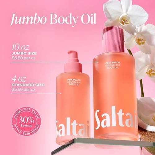 Saltair Body Oil. Jumbo Size Pink Beach After Shower and Bath Oil for Women and Men. Botanical, Non-Greasy, and Well-Absorbing Moisturizer for Hydrating Dry Skin – 10oz Bottle thumbnail 3