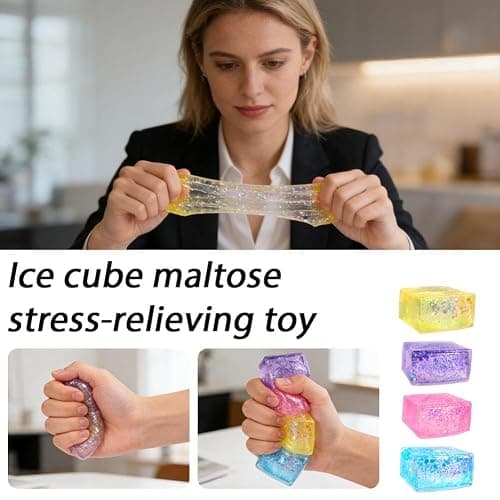 1Pcs Glitter Ice Cube Squishies,Soft Stress Relief Ice Cube for Adults & Teens,Colorful Sugar Stress Balls Sensory Squeezes Gift for Office Desk Party Favors thumbnail 4