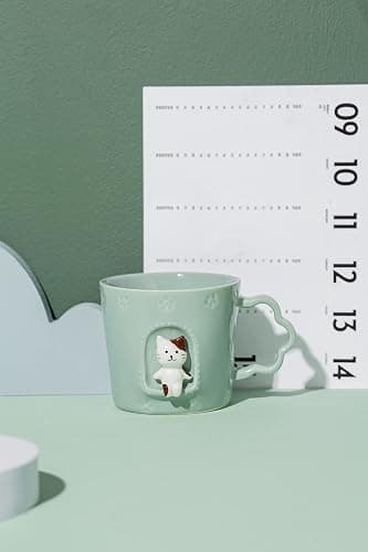 DIHOclub Cat Ceramic Cup Window Animals Mug Cute Cartoon Handmade Figurine Mugs,Holiday and Birthday Gift for Daughter,Son,Kids,9 OZ (Blue) thumbnail 7