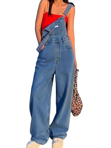 EMMIOL Women's Denim Overalls, Baggy Loose Fit Wide Leg Jumpsuit, 90s Vintage Style Overall with Adjustable Straps - Image 1