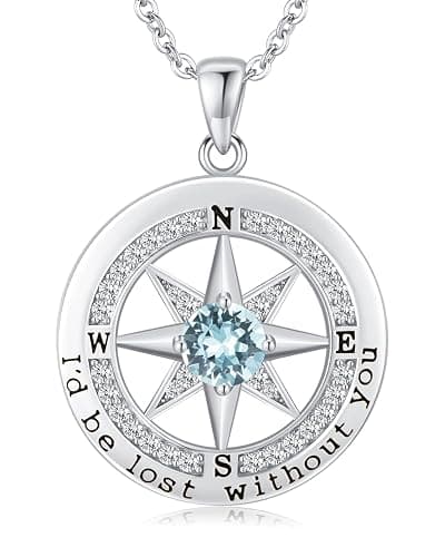 S925 Necklace Gift for Wife |Compass Jewelry |Women Anniversary |Sterling Silver |Girlfriend Birthday Gifts for Her Valentines |I'd be Lost without You |Jewel 18K Gold - Image 1
