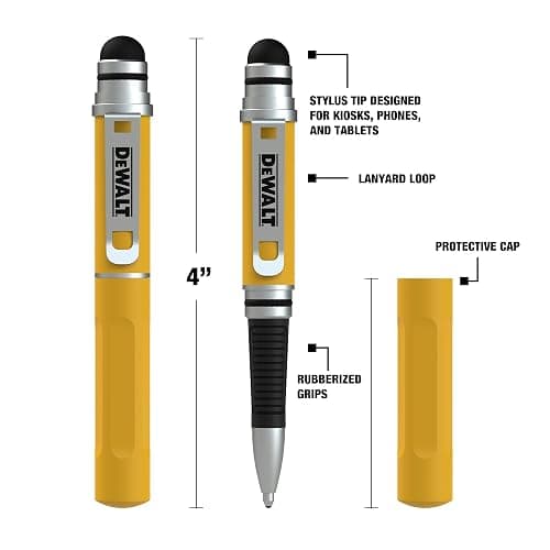 DEWALT Heavy Duty 3-in-1 Mini Stylus Pocket Pen, Tablet Pens for iPad, EDC Touch Screen Pens, Ballpoint w/Touchscreen Tip, Keypad Tip, Compatible iPhone Stylus Pen, Extra Ink Cartridge, Gifts for Dad thumbnail 2