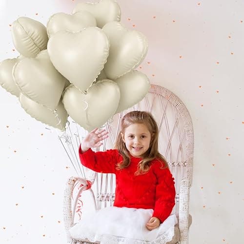 Cream Heart Balloons, 10PCS Cream White Foil Heart Shape Balloons, 18inch Beige Foil Valentine Balloons for Helium Nude Neutral Love Balloon for Valentines Day, White Wedding, Brithday Decorations thumbnail 9