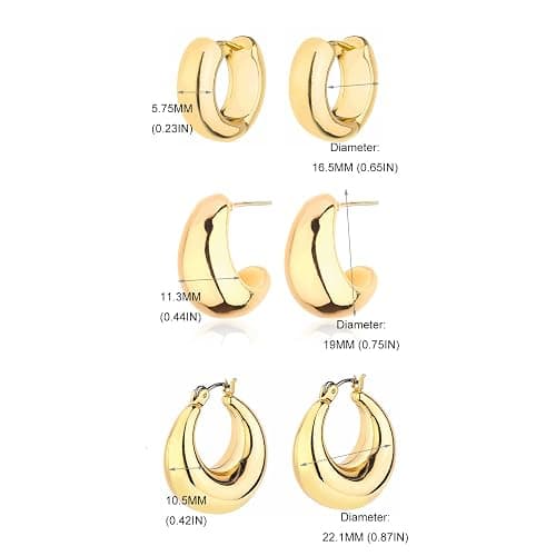 HILXURY Gold Chunky Hoop Earrings Set for Women, 14K Gold Plated Twisted Huggie Hoop Earring Hypoallergenic, Thick Open Hoops Set Lightweight thumbnail 5