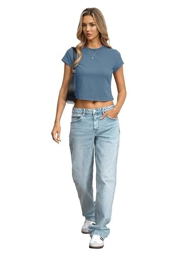 EasyGala Womens Cotton T Shirts Basic Baby Tee Crop Tops Crewneck Slim Fit Short Sleeves Tee Summer Cute Clothes 2026 thumbnail 6
