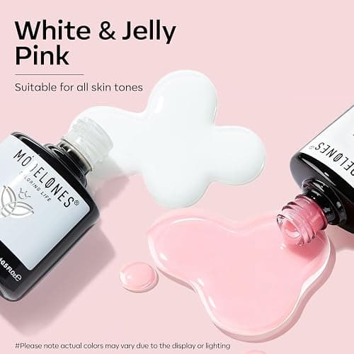 modelones French Gel Polish Set, 2Pcs 15ML White Nude Pink Gel Nail Polish Jelly Milky Pink White Colors Soak Off U V LED French Tip Manicure, Classic French Nail Kit for DIY at Home Salon for Women thumbnail 6