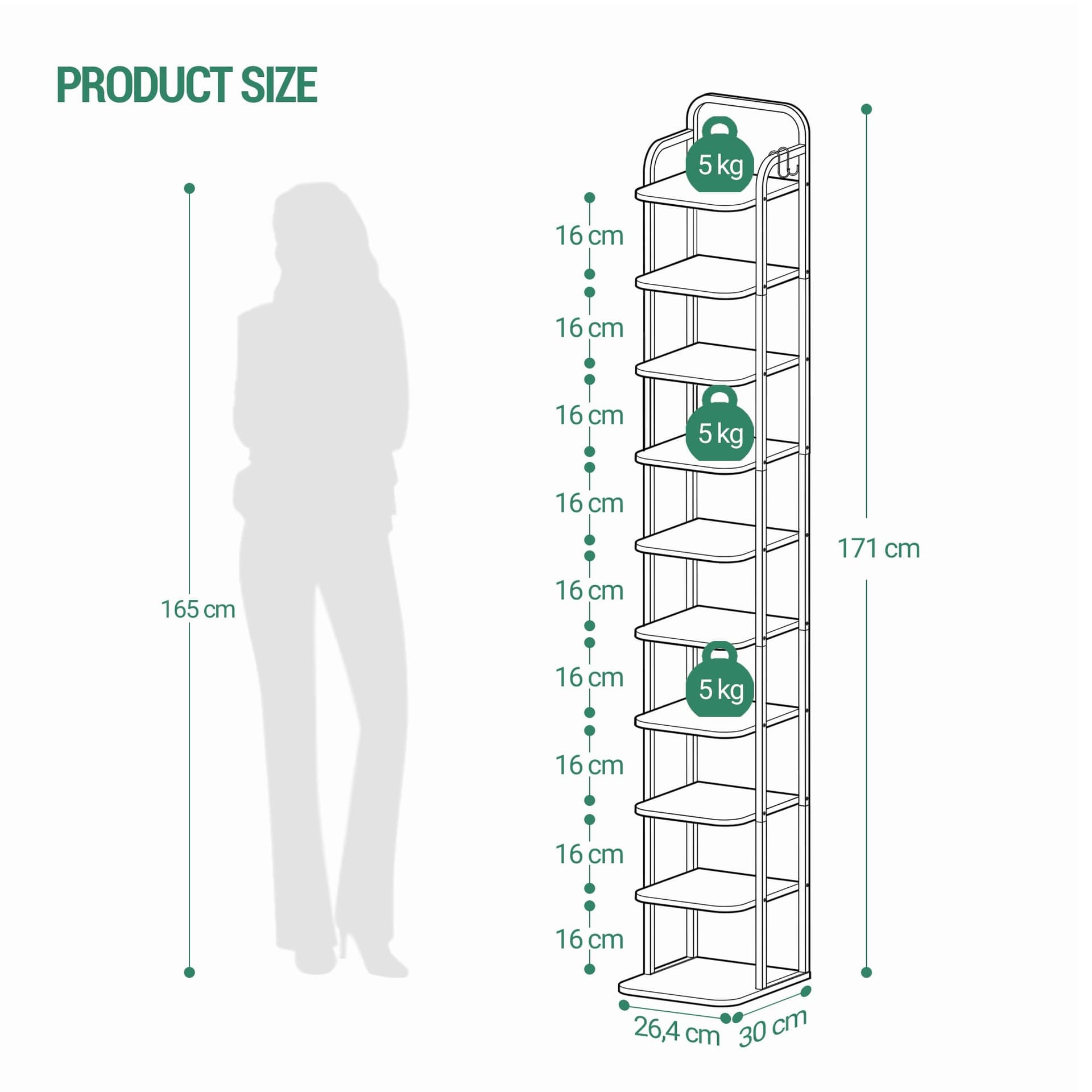 Hzuaneri Vertical Shoe Rack, Shoe Shelves, Wood Shoe Organizer for Closet, Entryway, Shoe Tower for Small Spaces, Free Standing, Adjustable, with 2 Hooks,10 Tiers White SR11213W thumbnail 2