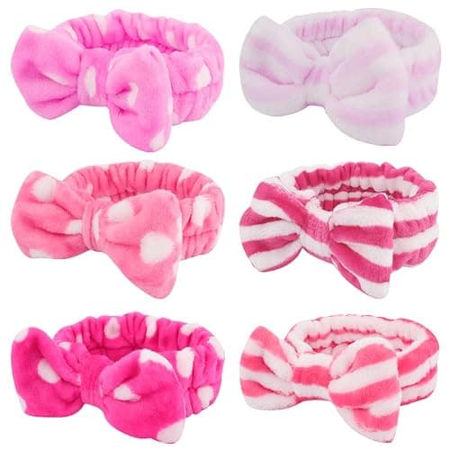 6 Pack Pink Spa Headband Makeup Soft Skincare Shower Headbands Fluffy Head Wraps Hair Band for Washing Face - Image 1