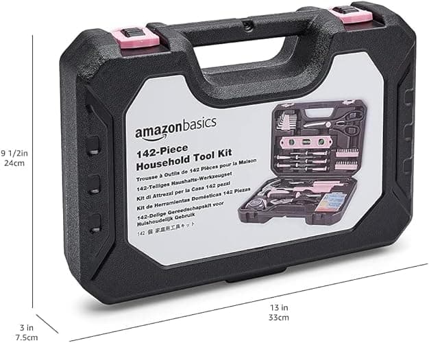 Amazon Basics Household Tool Kit With Storage Case, 142 Piece, Pink, 13.39 x 9.25 x 2.95 inch thumbnail 4