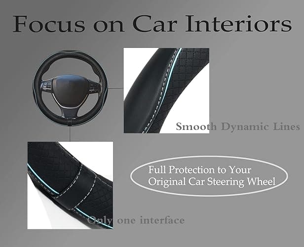 Car Steering Wheel Cover,Anti-Slip, Safety, Soft, Breathable,Heavy Duty, Thick,Full Surround,Sports Style (Black with Light Blue Line) thumbnail 3