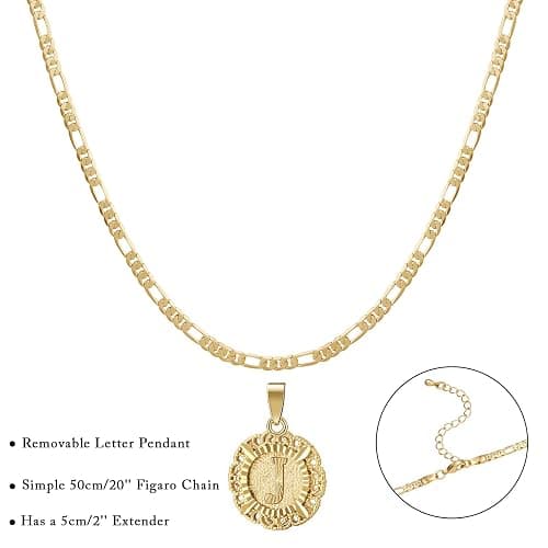 KissYan Initial Necklaces for Women, 14K Gold Plated Round Letter Pendant Capital Monogram Necklace Alphabets from A-Z Figaro Chain Jewelry thumbnail 7