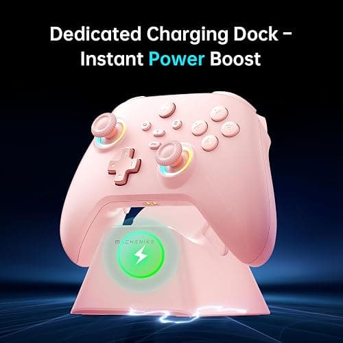 Machenike G3V2 Bluetooth Controller for Pc/Switch/Ios/Android, Hall Effect Joysticks, RGB Lighting Gaming Controller,2 Programmable Buttons,1000mah Battery With Charging Station, Pink thumbnail 4