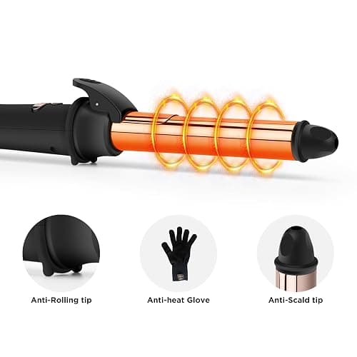 Prizm Rotating Curling Iron, 1inch/25mm Automatic Hair Curler for Long Hair, Self Spinning Barrel, 250-450°F with LCD Display, Auto-Shut Off & Dual Voltage, Black thumbnail 6