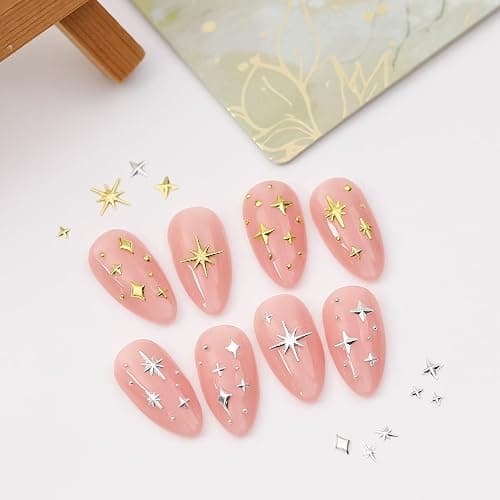 CUBLIVE 200Pcs Star Nail Charms for Nails Art 3D Gold Star Nail Charms Metallic Studs Rhinestones Stars Nail Jewelry Decorations Manicure Supplies Accessories for DIY Craft (G200) - Gold thumbnail 2