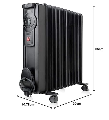 Black+Decker – Radiador de Aceite BXRA2000E de 2000W y 11 elementos de 140mm. Dos potencias y termostato ajusable. Función de seguridad ante sobrecalentamiento, ruedas y guardacables. Negro. thumbnail 4