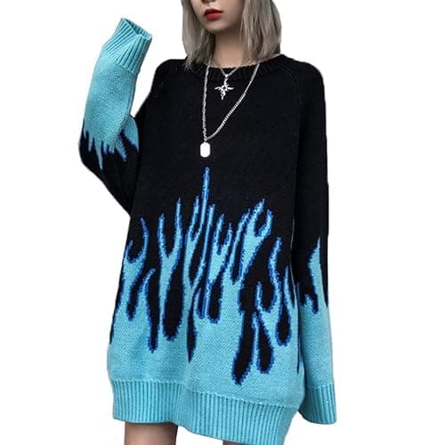 Women Sweater Long Sleeve Flame Bat Sleeve Jumper Oversized Casual Knitting Pullover Tops - Image 1
