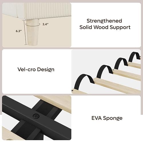 Bestier Queen Bed Frame with Headboard LED Lighting,Upholstered,Beige | Easy Assembly,LED Lighting Headboard,No Squeaks,Vertical Channel Corduroy Upholstered,Wood Slats Support,No Box Spring Needed thumbnail 7