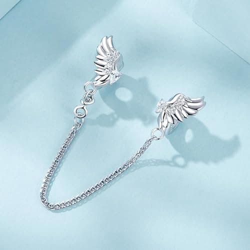 925 Sterling Silber Feder Sicherheitskette für Pandora Armband,Engel-Flügel Stopper Silikonverschluss Clip-Charm,Damenschmuck thumbnail 6
