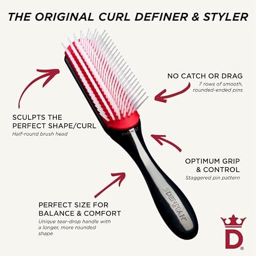 Denman Curly Hair Brush D3, 7 Row Styling Brush for Detangling, Separating, Shaping and Defining Curls - For Women and Men - Black thumbnail 5
