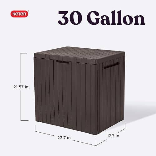 Keter City 30 Gallon Resin Outdoor Storage Box and Patio Furniture Side Table for Pool and Garden Accessories, Brown thumbnail 2