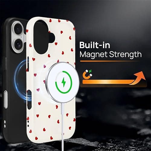 casesok for iPhone 17 Case,Compatible with MagSafe,Dual-Layer Hard Shell + Silicone Cover,Full Body Protection Shockproof Case for iPhone 17-Red Hearts Girly Aesthetic thumbnail 4