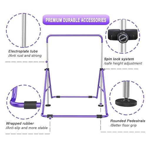 RINREA Gymnastic Bars for Kids with Adjustable Height, Folding Gymnastic Training Kip Bar, Expandable Horizontal Bar for Home thumbnail 8