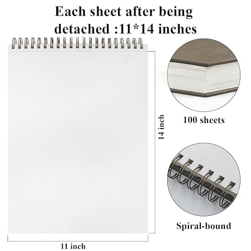 Sketch Book 11 x 14”, 100 Sheets Top Spiral Sketchbook, 68lb /100gsm Drawing Paper Pad, Sketch Pads for Drawing for Adults, Large Sketchbook. thumbnail 2