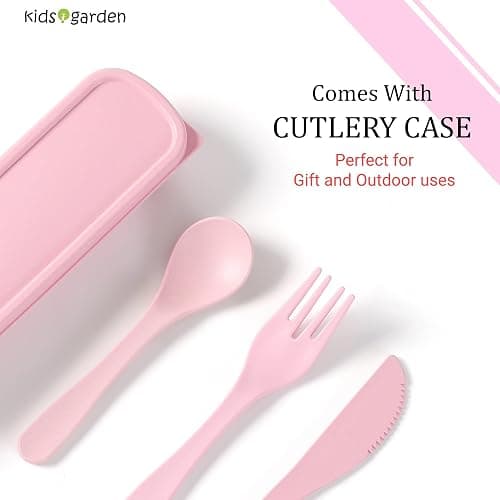 Kids garden Car Plate 8Pcs/Set Bamboo Children Dinnerware Sets - Dishwasher/Microwave Safe Includes Cutlery, Beautiful Plate, Separable Bowls & Cup Happy MealTime, Pink thumbnail 4